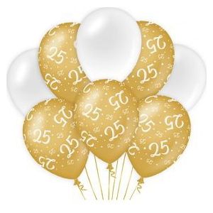 Ballonnen 25 Jaar Wit/Goud (8 stuks)