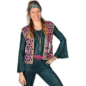 Hippie Disco Paillettenvest Kort Roze/Turquoise