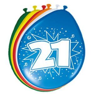 21 Jaar Ballonnen Meerkleurig (8 stuks)