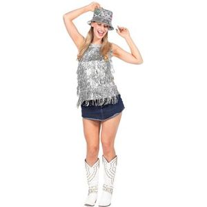Metallic Franjes Pailletten Top Zilver