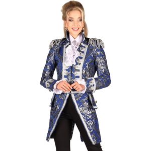 Luxe Brocaat Jas Blauw/Zilver Dames