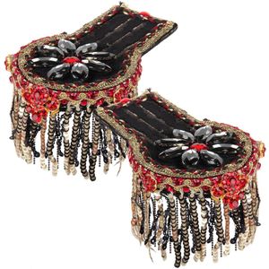 Luxe Epauletten Strass Bloem Zwart/Rood