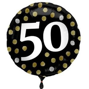 Folieballon 50 Dots zwart/goud (45 cm)