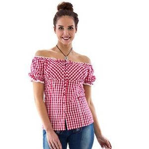 Tiroler Blouse Carmen rood-wit geblokt