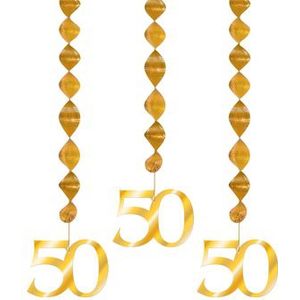 Gouden Hangdecoratie 50 Jaar (3 stuks)