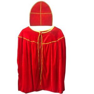 Carnavalskleding - Sinterklaas Mantel en Mijter - Rood - Fluweel - One Size