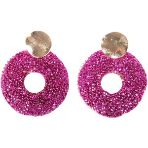 Oorbellen Rond Roze Strass