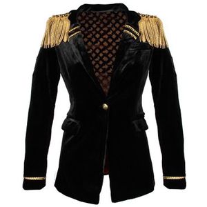 Oeteldonk - Damesjas - Lang - Fluweel - Zwart - Met Epauletten