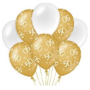 Ballonnen 50 Jaar Wit/Goud (8 stuks)