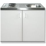 Minikeuken Wit 100x60 + RVS aanrechtblad en e-kookplaat KIT-199