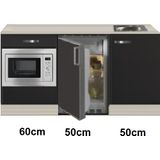 Keukenblok 160 Antraciet incl rvs spoelbak en koelkast en magnetron KIT-414