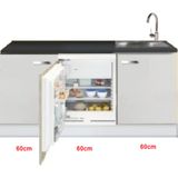 Keukenblok wit hoogglans 180 cm incl inbouw koelkast KIT-519