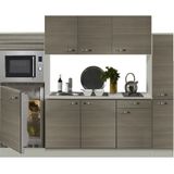 Keuken 240cm houtnerf incl koelkast, kookplaat en apothekerskast KIT-372
