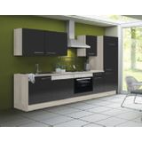 Keuken 280 cm antraciet hoogglans incl vaatwasser, keramisch kookplaat met oven en koelkast KIT-51100