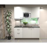 Keukenblok 180cm wit hoogglans incl gas-kookplaat, afzuigkap en magnetron KIT-11028