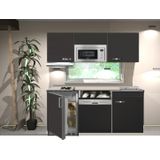 kitchenette Faro Antraciet mat 160cm met vaatwasser, koelkast, e-kookplaat, afzuigkap en magnetron KIT-033