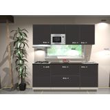 Keukenblok 210cm wit hoogglans incl gas-kookplaat, afzuigkap KIT-126
