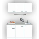 Keukenblok 150cm breed x 50cm diep wit met rvs spoelbak KIT-0010