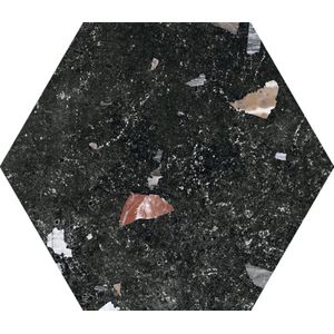 Codicer Sonar Dark hexagon terrazzo vloertegel 25x22 zwart