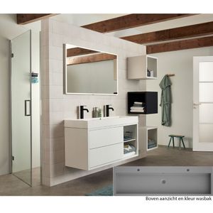 Bruynzeel Box badkamermeubel met open kolom rechts en grijze wastafel 150 glans wit