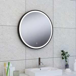 Badkamerspiegel Maro Rond 60x60cm Geintegreerde LED Verlichting Verwarming Anti Condens Touch Schakelaar Mat Zwart