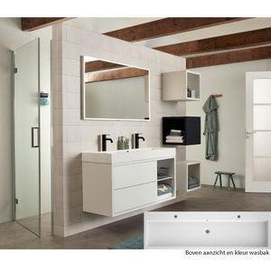 Bruynzeel Box badkamermeubel met open kolom rechts en witte wastafel 150 glans wit