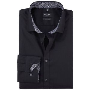 OLYMP No. Six Overhemd, super slim, Modern Kent, Zwart