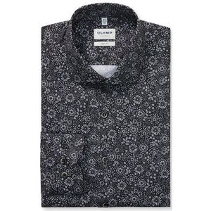 OLYMP - Level 5 - Overhemd - Zilvergrijs - Dobby - Mouwlengte 7 - Strijkvriendelijk
