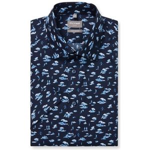 OLYMP - Luxor - Overhemd - Marine - Korte Mouw - 100% Katoen