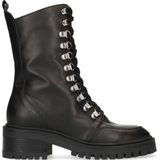 Zwarte leren hoge biker boots met blokhak