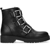 Zwarte leren biker boots met gespen en studs