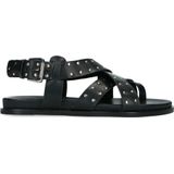 Zwarte leren sandalen met zilverkleurige studs