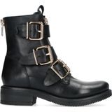 Zwarte biker boots met gouden gespen