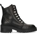 Zwarte leren biker boots met blokhak