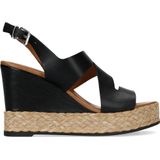 Zwarte leren sandalen met sleehak