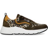 Groene dad sneakers met panterprint