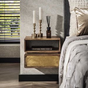 PS-Collection Brass 1L Nachtkastje - 40x30x33cm - Zandkleur - Mangohout