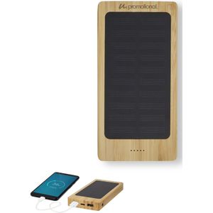 10 st. Solar powerbank Leny - 8000 mAh | Bamboe | Dubbele USB uitgang bedrukken