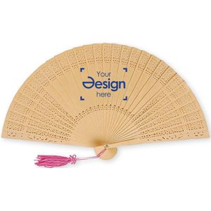 50 st. Waaiers bedrukken | Waaier David - Houten handvat | Houten latten | Met kwastje