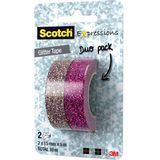 9x Scotch Expressions glitter tape, 15mmx5 m, blister met 2 stuks in geassorteerde kleuren