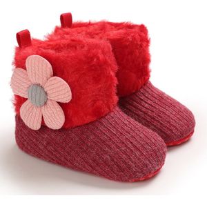 Mini Fashion™ - Immer warme Füße - Kinder-Winterschuhe Rot - Rosa Blume / 18 (6-12 Monate) | Pädagogisches Holzspielzeug