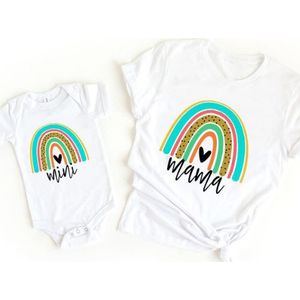 Mini Fashion™ - Mama&Tochter - Passendes Shirt&Strampler Weiß - Bunter Regenbogen / Babies  80 - (18-24 Monate) | Pädagogisches Holzspielzeug