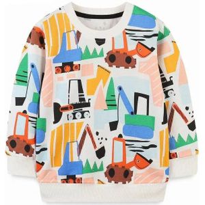 Mini Fashion™ - Erstaunliche Drucke - Pullover Weiß - Bagger / 100 (3 Jahr) | Pädagogisches Holzspielzeug