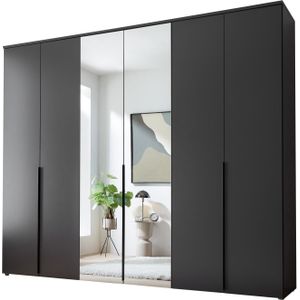 Kleiderschrank mit Spiegel 270 cm graphit - 6-türig - KEVO