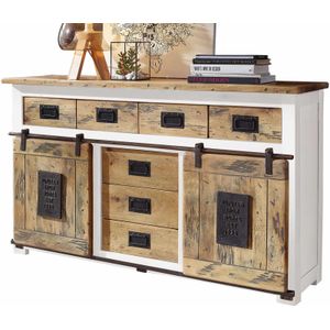 Sideboard mit 2 Rolltüren Mango massiv weiß 150 cm - EMANUEL
