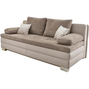 Schlafsofa beige Bettkasten Dauerschläfer Federkern 203 cm - LESLO