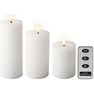 Lumineo LED stompkaarsen - Wit - Set van 3 - Met afstandsbediening