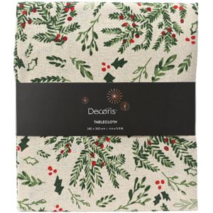 Decoris - Tafelkleed - Wit/Groen - Met Kersttaken - 180 x 140 cm
