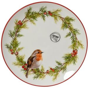 Decoris ontbijtbord - Met kersttakken en roodborstje