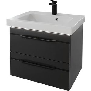 Saphir Wastafelonderkast Serie Balto Mineralmarmor-Waschtisch mit Unterschrank, 64,4 cm breit optioneel met led, 64,4 cm met mineraal-marmeren wastafel en 2 lades (2-delig)